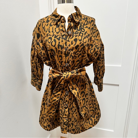 TARGET x Kahlana Barfield Brown Leopard Print LS Utility Denim A-Line Dress - Picture 5 of 15